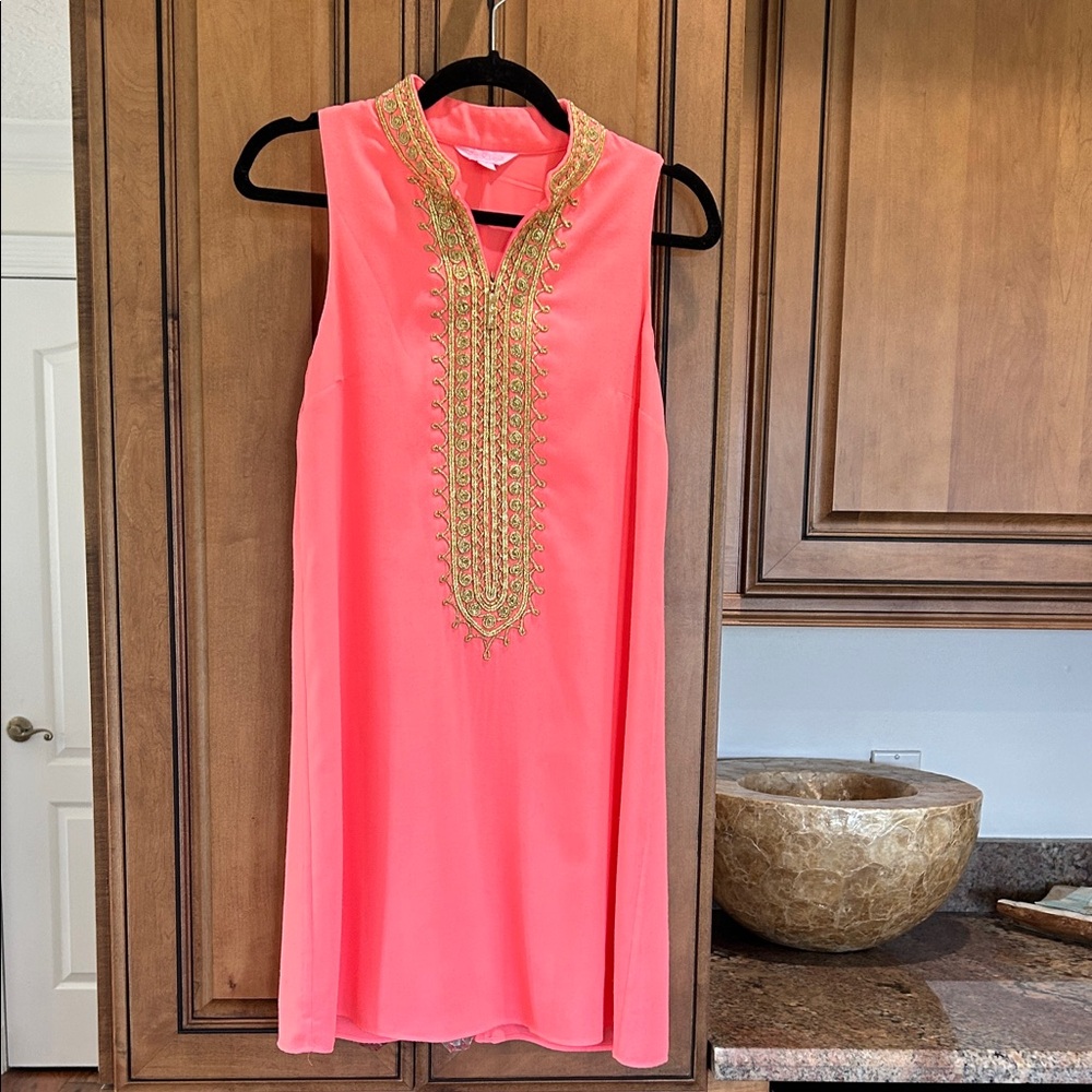 Lilly Pulitzer Coral Pink Sleeveless Embellished Shift Dress